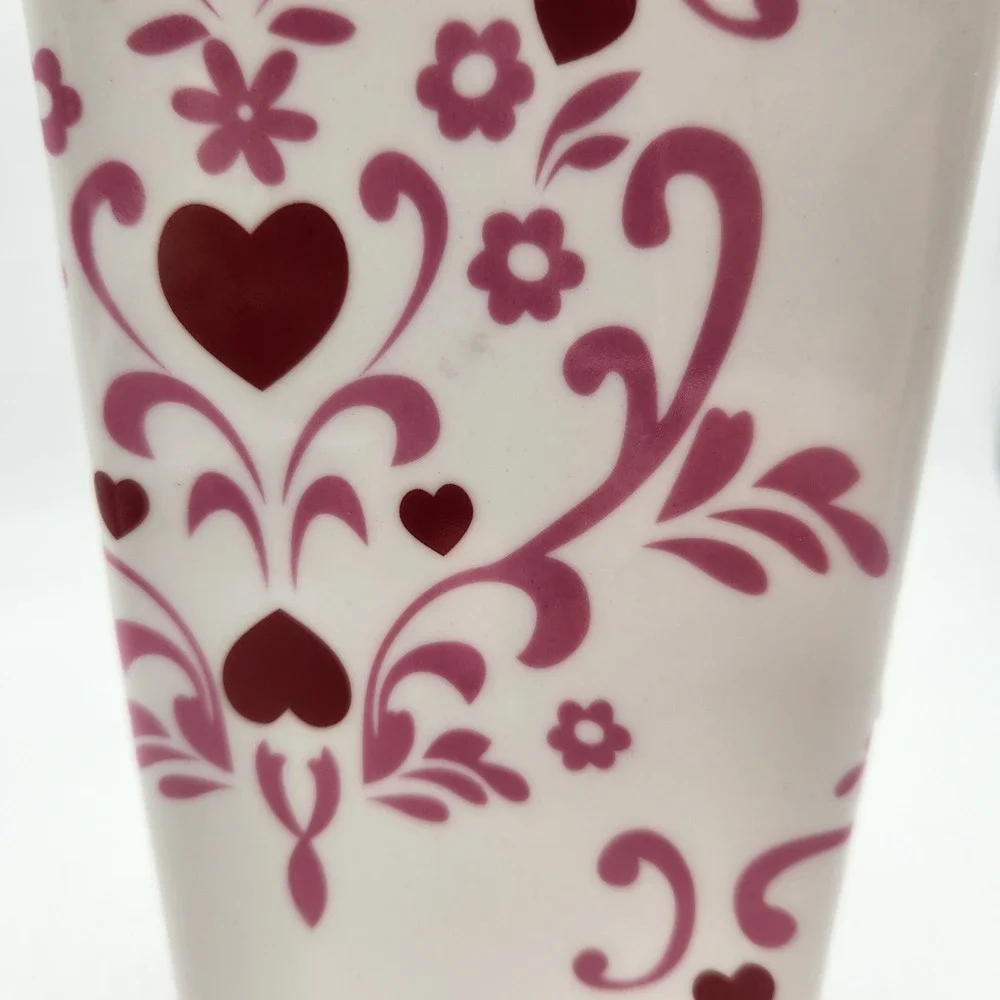 ProFlowers White Square Tall Vase Burgundy Hearts Pink Scrollwork Valentines Day